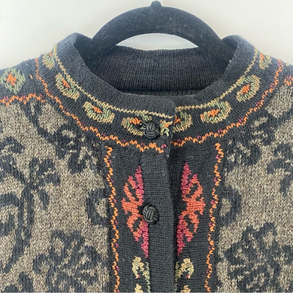 Icelandic Design Wool Cotton Lined Sweater Jacket Sz M Folklore Floral‎ Filigree - Picture 2 of 16